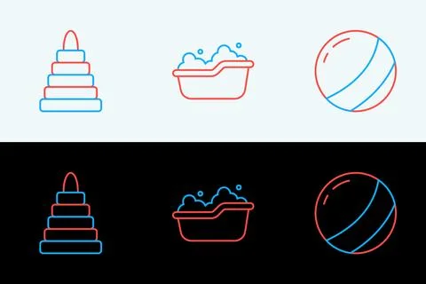 Set line Beach ball, Pyramid toy and Baby bathtub icon. Vector Stock Illustration