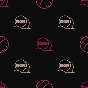 Set line Beach ball, Speech bubble mom and dad on seamless pattern. Vector 스톡 일러스트
