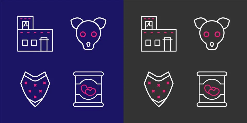 Set line Beans in can, Poncho, Dog and Mexican house icon. Vector Ilustración de archivo