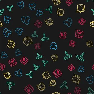 Set line Beans, Seed, Measuring cup and Flour pack on seamless pattern. Vecto Illustrazione stock