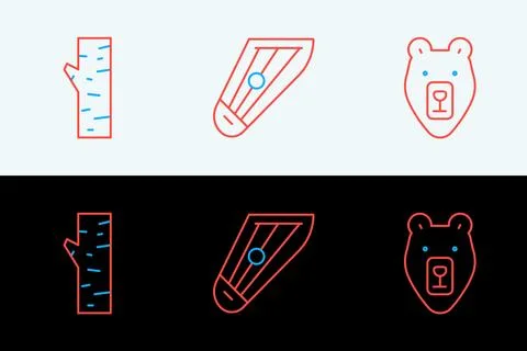 Set line Bear head, Birch tree and Kankles icon. Vector Stock Illustration