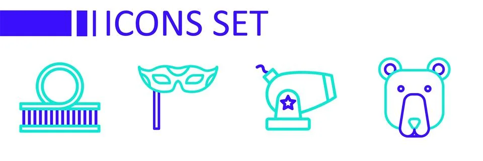 Set line Bear head, Cannon, Festive mask and Roller coaster icon. Vector 스톡 일러스트
