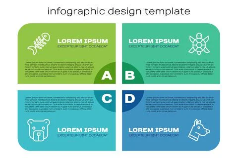 Set line Bear head, Fish skeleton, Dog and Turtle. Business infographic template Stock Illustration