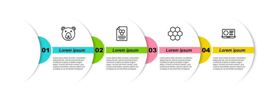 Set line Bear head, Honeycomb, and online service. Business infographic template Ilustração Stock