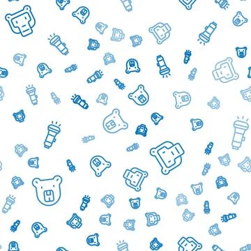 Set line Bear head, Monkey and Flashlight on seamless pattern. Vector Stock Illustration