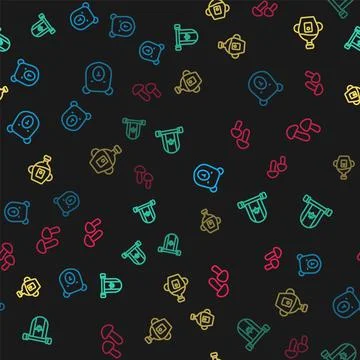 Set line Bear head, Pennant Canada, Maple syrup and Mushroom on seamless pattern Stock Illustration