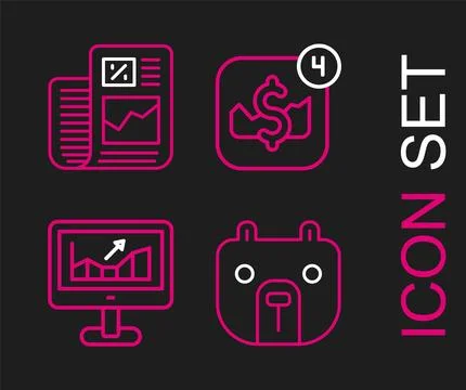 Set line Bear market, Computer with growth graph, Mobile stock trading and Illustrazione stock