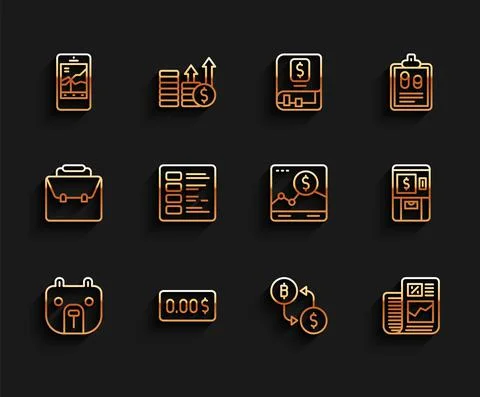 Set line Bear market, Zero cost, Mobile stock trading, Cryptocurrency exchange Illustrazione stock
