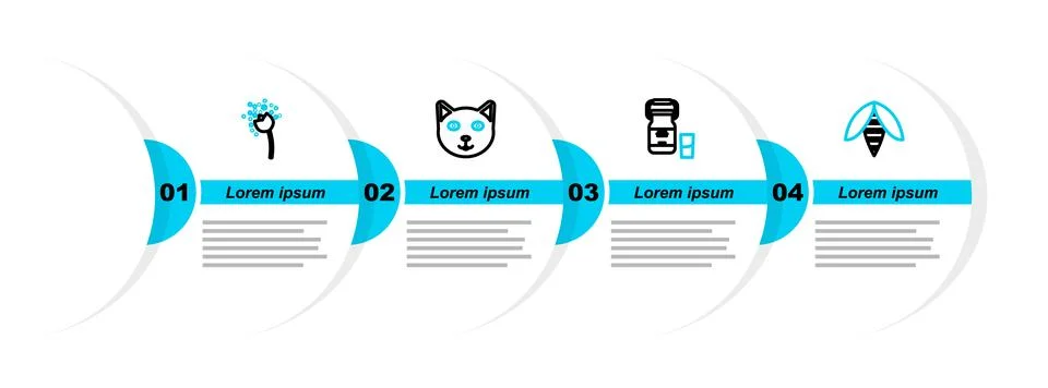 Set line Bee, Can container for milk, Pet and Flower producing pollen icon Stock Illustration