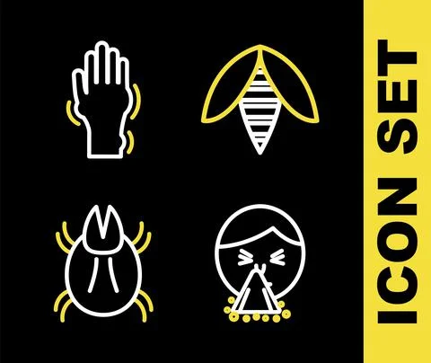 Set line Bee, Handkerchief to his runny nose, Parasite mite and with psoriasis Illustrazione stock