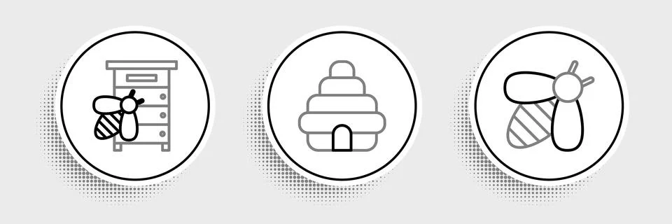 Set line Bee, Hive for bees and icon. Vector Stock Illustration