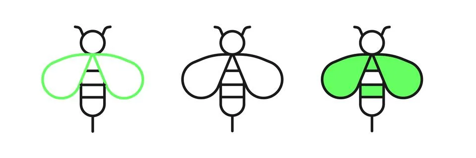 Set line Bee icon isolated on white background. Sweet natural food. Honeybe.. Illustrazione stock
