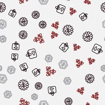 Set line Bee location, flower, and honeycomb and Bees on seamless pattern Illustrazione stock