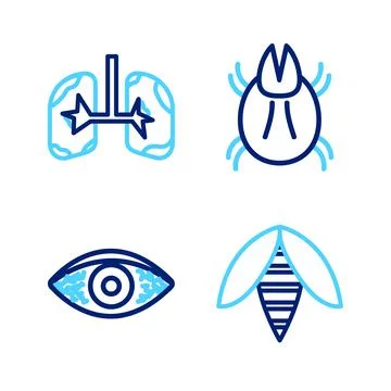 Set line Bee, Reddish eye allergic conjunctivitis, Parasite mite and Lungs ic 库存插图