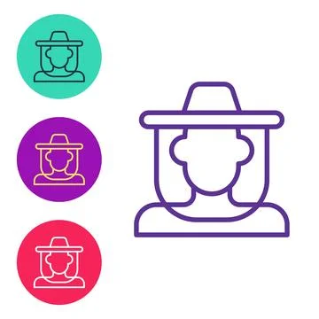 Set line Beekeeper with protect hat icon isolated on white background. Special Stock Illustration
