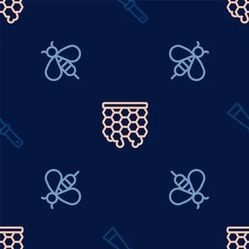 Set line Beekeeping knife,  and Honeycomb on seamless pattern. Vector Illustrazione stock