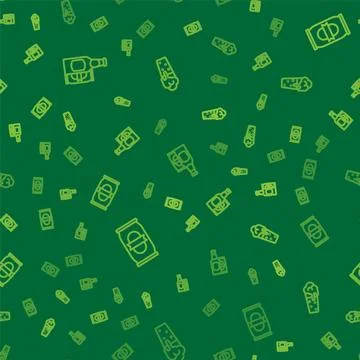 Set line Beer bottle and beer can, and Glass of on seamless pattern. Vector Stock Illustration