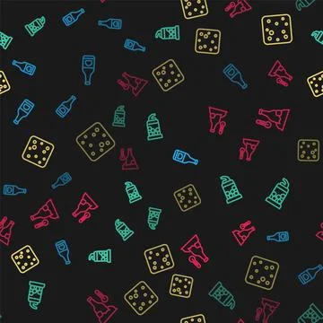 Set line Beer bottle, Bottle opener, bubbles and Cold beer on seamless pattern Illustrazione stock