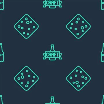 Set line Beer bottle, bubbles and Plastic beer on seamless pattern. Vector Stock Illustration