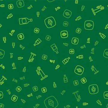 Set line Beer bottle, tap and Hop on seamless pattern. Vector Stock Illustration