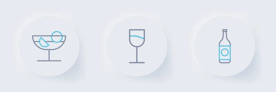 Set line Beer bottle, Wine glass and Cocktail icon. Vector Stock Illustration