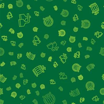 Set line Beer brewing process, Wooden barrel and on seamless pattern. Vector Stock Illustration