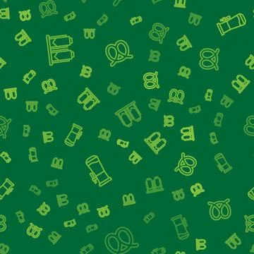 Set line Beer brewing process, tap and Pretzel on seamless pattern. Vector Stock Illustration