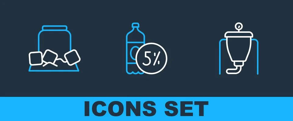 Set line Beer brewing process, Cold beer can and bottle icon. Vector Stock Illustration