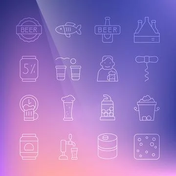 Set line Beer bubbles, Ice bucket, Wine corkscrew, bottle, pong game, can Stock-Illustration