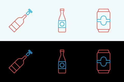 Set line Beer can, Opened bottle of wine and  icon. Vector Stock Illustration