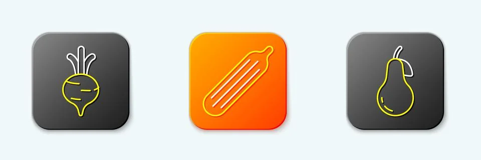 Set line Beet, Fresh cucumber and Pear icon. Vector Stock Illustration