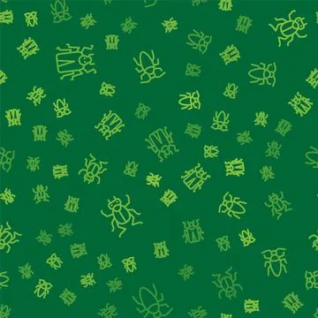 Set line Beetle bug, and Cockroach on seamless pattern. Vector Illustrazione stock