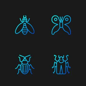 Set line Beetle bug, Chafer beetle,  and Butterfly. Gradient color icons. Vec 스톡 일러스트
