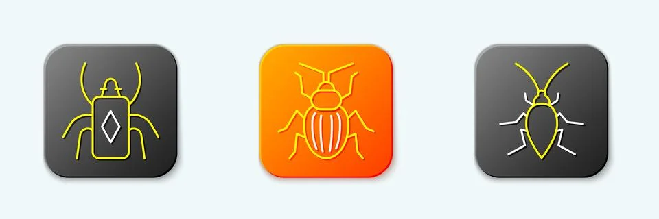 Set line Beetle bug, Chafer beetle and Cockroach icon. Vector 스톡 일러스트