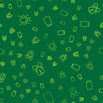 Set line Beetle bug, Clothes moth and Glass jar on seamless pattern. Vector Stock Illustration