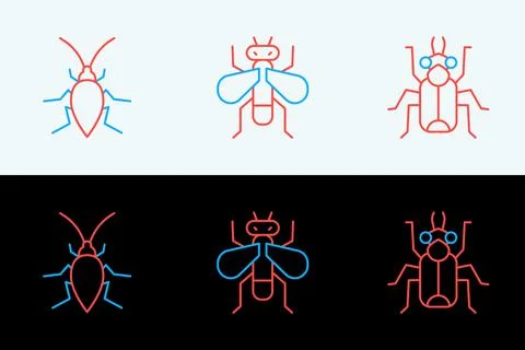 Set line Beetle bug, Cockroach and Insect fly icon. Vector Stock Illustration