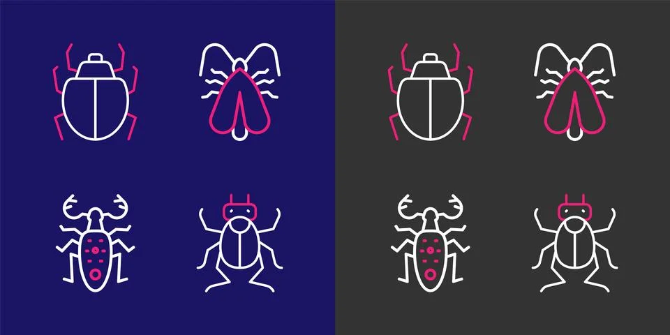 Set line Beetle bug, deer, Clothes moth and Mite icon. Vector Ilustración de archivo