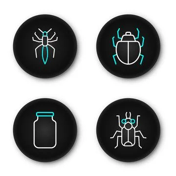 Set line Beetle bug, Glass jar, Mite and Spider icon. Vector イラスト素材