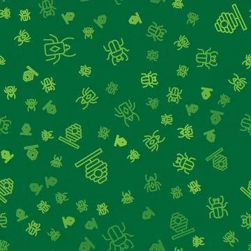 Set line Beetle bug, Hive for bees and Stink on seamless pattern. Vector Illustrazione stock