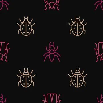 Set line Beetle bug, Mite and Ant on seamless pattern. Vector Illustration