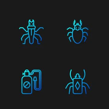 Set line Beetle bug, Pressure sprayer, Termite and deer. Gradient color icons Stock Illustration
