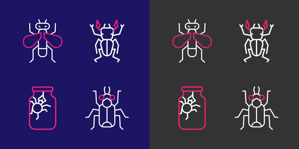 Set line Beetle bug, Spider in jar, deer and Insect fly icon. Vector Stock Illustration
