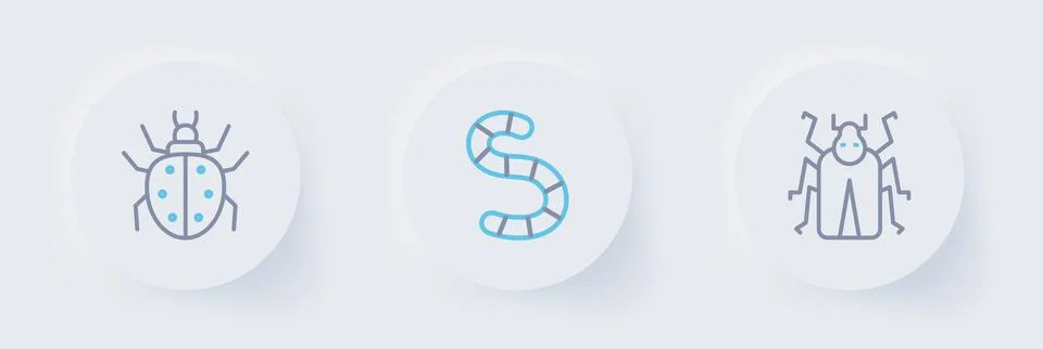Set line Beetle bug, Worm and Mite icon. Vector Stock Illustration