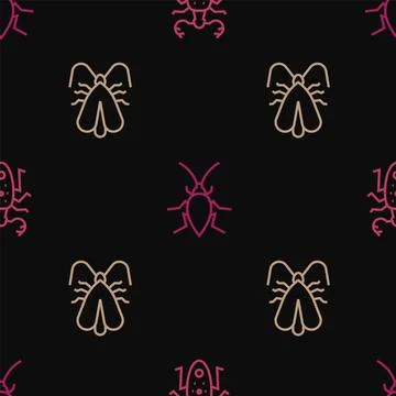 Set line Beetle deer, Clothes moth and Cockroach on seamless pattern. Vector Illustrazione stock