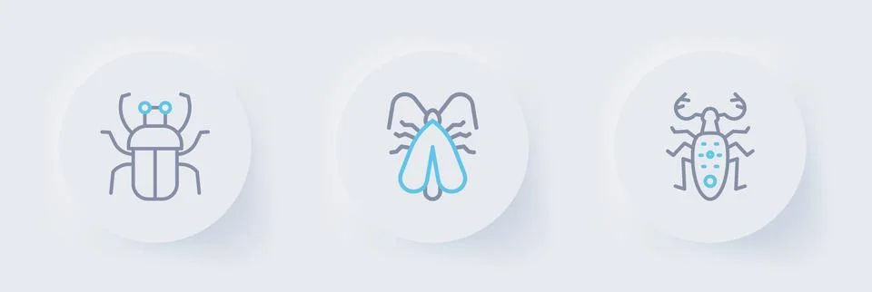 Set line Beetle deer, Clothes moth and Stink bug icon. Vector Stock Illustration