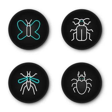 Set line Beetle deer, Mosquito, Chafer beetle and Butterfly icon. Vector Stock Illustration