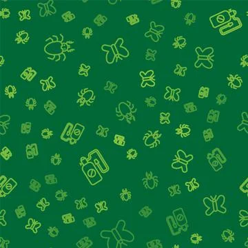 Set line Beetle deer, Pressure sprayer and Butterfly on seamless pattern. Vector Stock Illustration