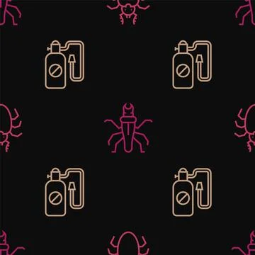 Set line Beetle deer, Pressure sprayer and Termite on seamless pattern. Vector Stock Illustration