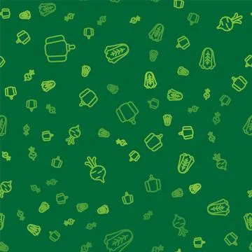 Set line Bell pepper, Beet and Cabbage on seamless pattern. Vector 스톡 일러스트