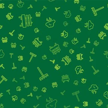 Set line Bench, Garden rake and Storm on seamless pattern. Vector Stock Illustration